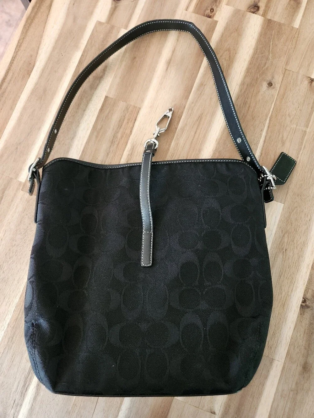 Coach Black Signature Hampton Slim Clip Hobo Vintage Bag Purse Demi Pouch - Picture 5 of 8